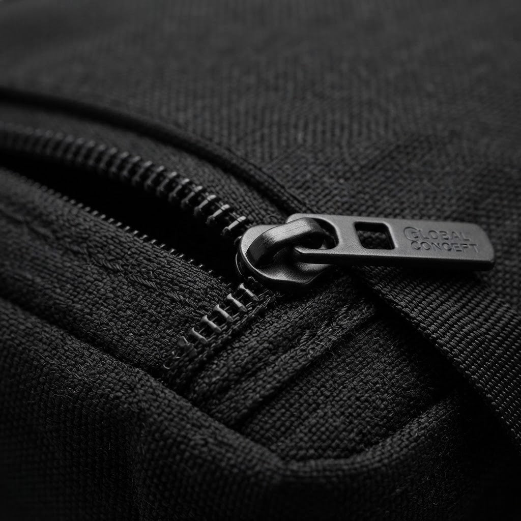 Close-up of hidden zipper and nylon fabric